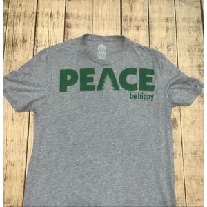 be hippy Peace T-Shirt Gray Green Graphic Tree Tee Size M